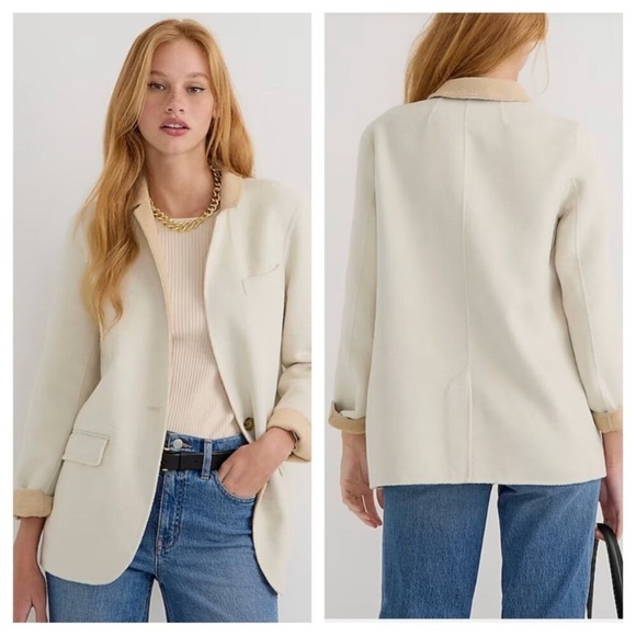 J Crew Leighton Blazer Double Faced Wool Cream Sand One Button Size 2 #BJ930 - Picture 1 of 13